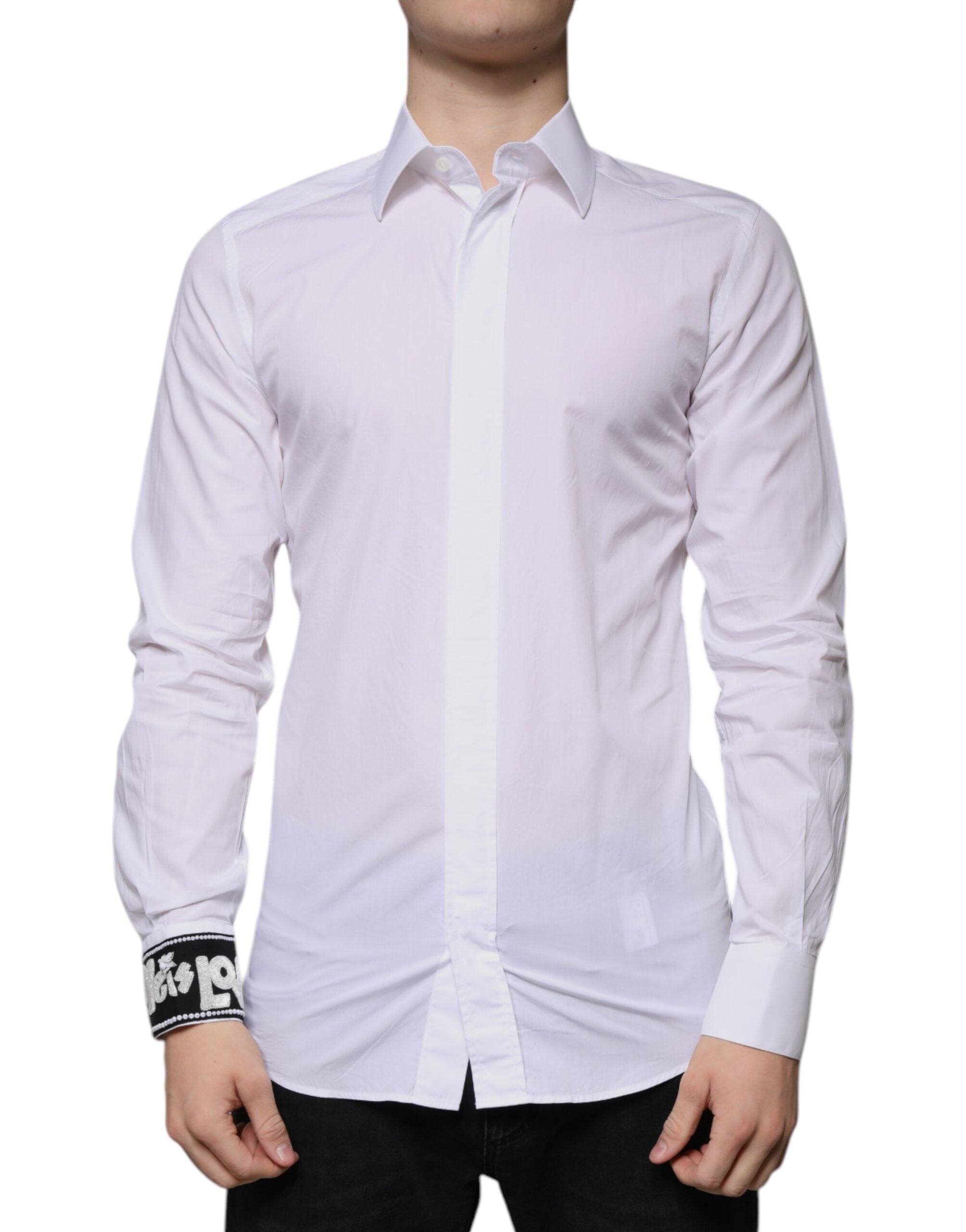 Dolce & Gabbana Weißes Slim Fit GOLD Herrenhemd aus Baumwolle